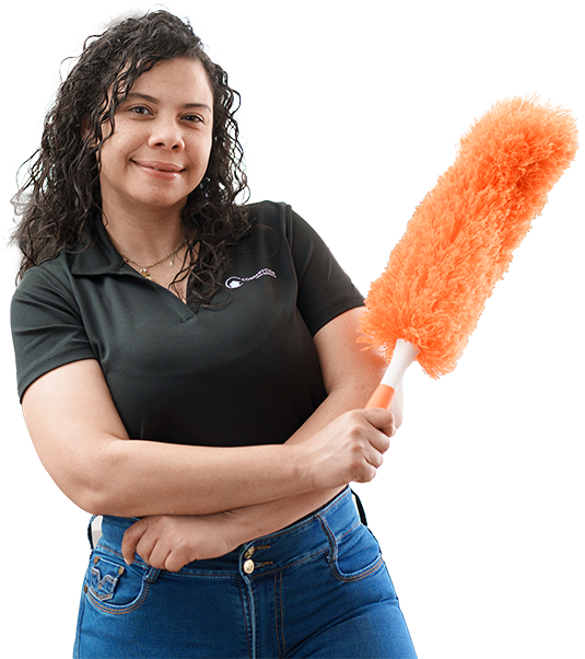House Cleaner Holding Duster